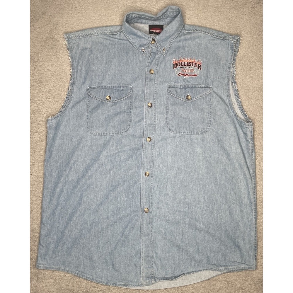 Vintage Y2K Biker's Edge Hollister Motorcycle Rally Button Down Shirt Mens 2XL - Picture 3 of 9